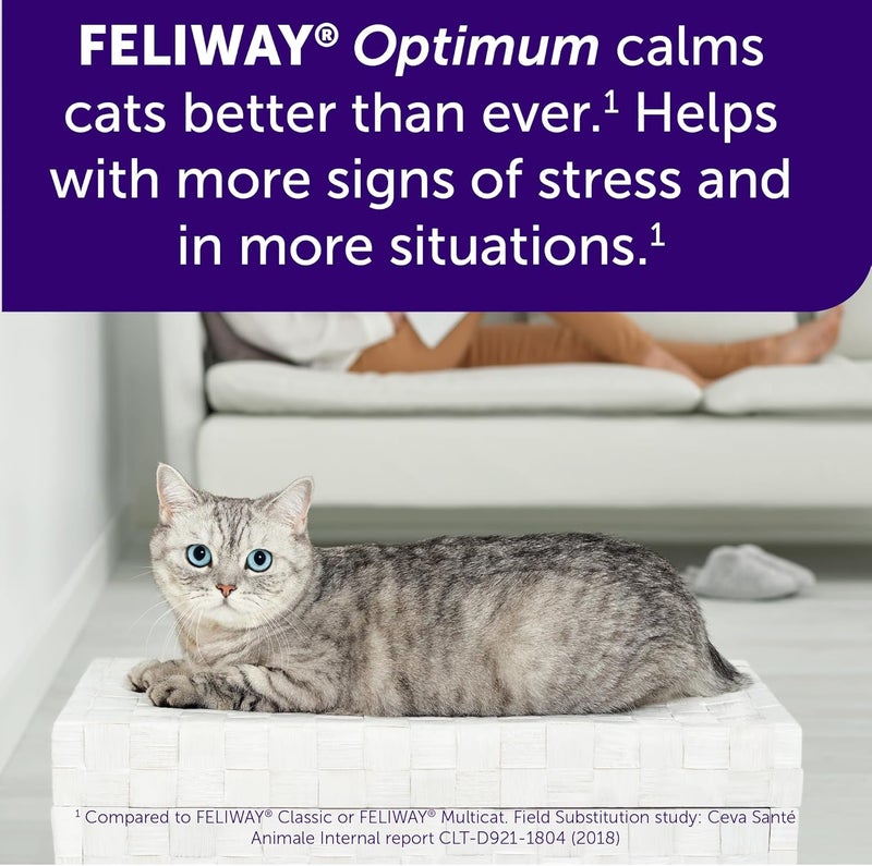 Feliway جهاز توزيع العطر، فيليواي أوبتيموم، الفيرومونات المهدئة المعززة، 48 مل | 30 يوم | مجموعة البداية | شفاف | عبوة من 2 - Image 5